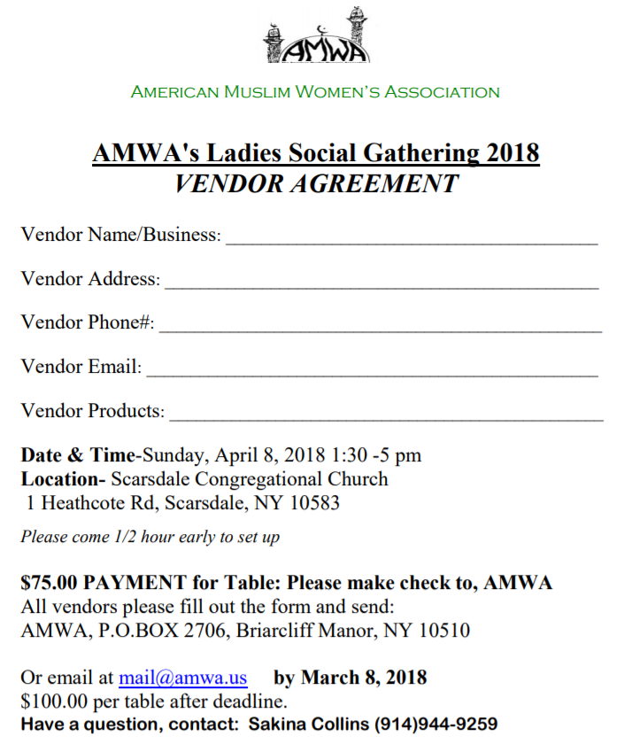 AMWA Ladies Social Gathering 2018 - Vendor Application